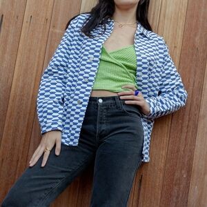 Lisa Says Gah Blue and Cream Checkered Jacket